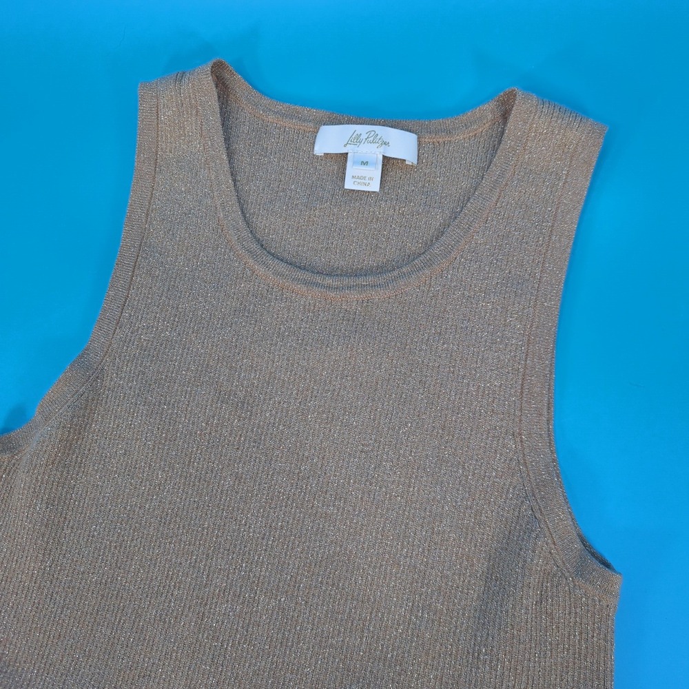 Lilly Pulitzer Metallic Gold Knit Tank Top Sleeveless Shell 015731 Size Medium